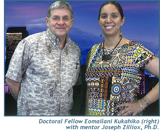 Doctoral Fellow Eomailani Kukahiko (right) with mentor Joseph Zilliox, Ph.D.
