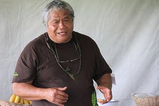 Jerry Konanui, a kalo (taro) farmer and cultural practitioner, speaks to the Hope for Kids partners about Hawaiian food plants and opportunities to teach children about them.